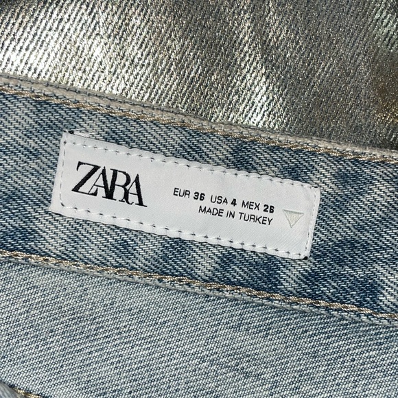 Zara NWT silver coated metallic Jean pants , with distressing at legs size 4 - Picture 5 of 7